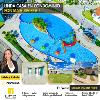 CONDOMINIO LA FONTANA RIVIERA 1  CASA EN VENTA FRENTE AL ÁREA SOCIAL EN ESQUINA 