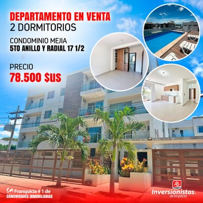 DEPARTAMENTO DE DOS DORMITORIO EN VENTA  + PARQUEO ZONA  OESTE