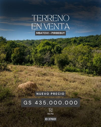 8,5 Has de Terreno en Venta en Mbatovi, Piribebuy
