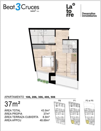 J.S. Venta 1 dormitorio beat tres cruces terraza garaje
