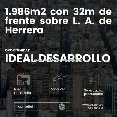 Terreno en Atahualpa prox Prado, sobre Luis Alberto de Herrera. 1.986m2 con 32m de frente, zona VIS constructoras.