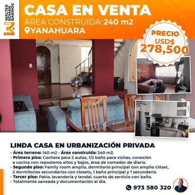 TUS DÍAS PLENOS EN LINDA CASA EN URB CERRADA EN YANAHUARA, AREQUIPA