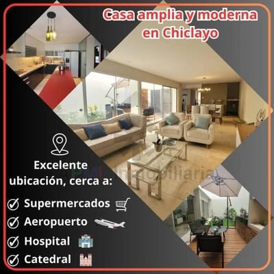 VENTA DE CASA MODERNA CON ESTACIONAMIENTO Y FRENTE A PARQUE EN CHICLAYO