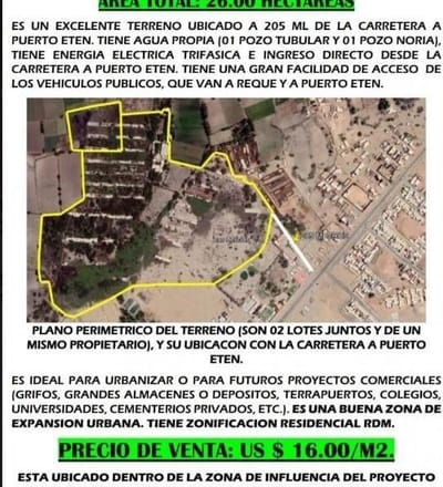 Venta de Terreno en Reque  Expansin Urbano Comercial