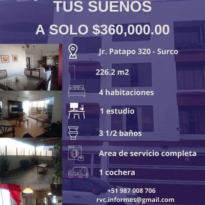 VENTA DE ESPECTACULAR DUPLEX  SANTIAGO DE SURCO