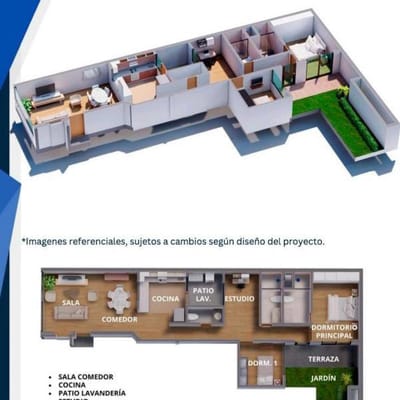 Departamento de  dormitorios y balcn