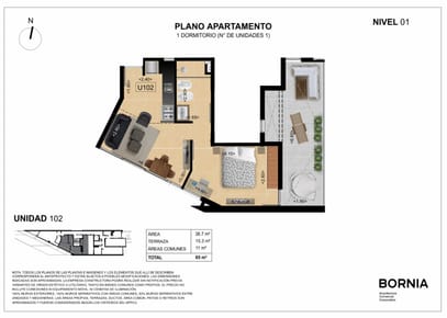 venta Aprt 1 dormitorio con terraza exclusiva de 11m2, ideal inversion airbnb