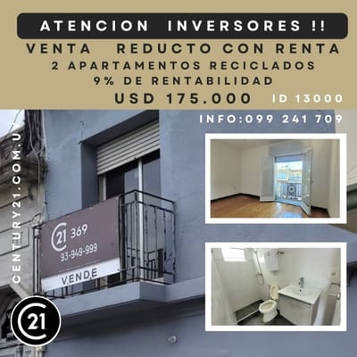VENTA DOS APARTAMENTOS CON RENTA  - REDUCTO - INVERSORES