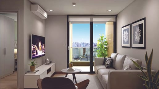 Apartamento de 1 dormitorio con terraza al frente en Pocitos Estrena 2027