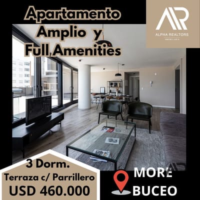 Apartamento 3 dorm. y terraza con parrillero en venta. Buceo.