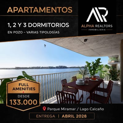 Apartamentos en Venta en Lago Calcagno. 1, 2 y 3 dorm. Terraza y Parrillero.