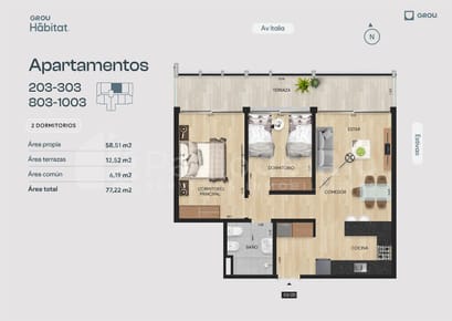 Venta apto 2 dormitorios Orientado al sol Con gran terraza