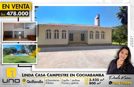 Linda casa de campo en venta Quillacollo Cochabamba