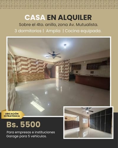 UBICACION ESTRATEGICA,4TO ANLLO Y AV MUTUALISTA,CASA PARA EMPRESA EN  ALQUILER