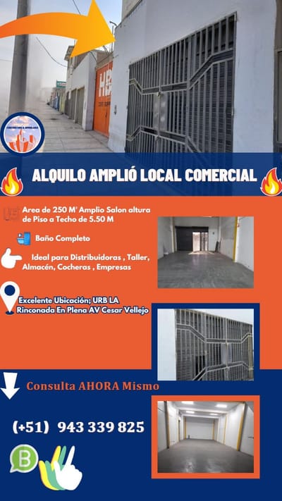 Alquilo AMPLIO local COMERCIAL URB. LA RINCONADA