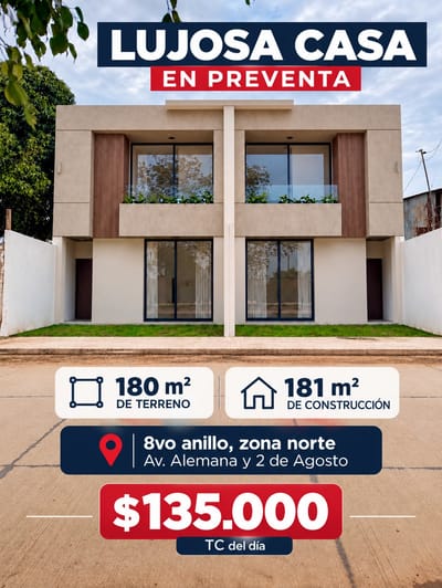 OFERTA CASA LUJOSA ZONA NORTE 8VO ANILLO