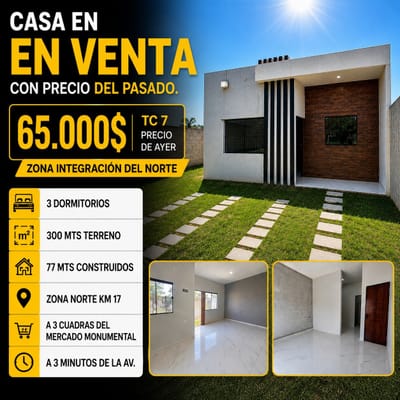 CASA ECONOMICA EN VENTA EN ZONA NORTE