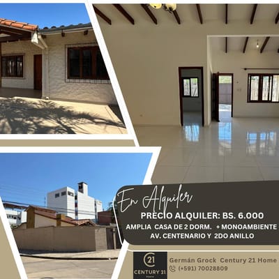 IDEAL PARA EMPRESA O VIVIENDA,CASA EN ALQUILER, AV 2DO ANILLO Y AV CENTENARIO