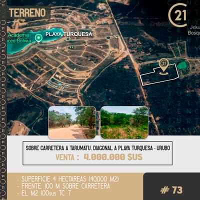 Inmueble # 73 TERRENO EN VENTA URUBO, sobre carretera a tarumatu