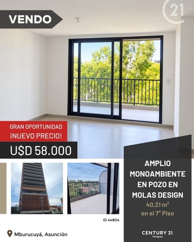 Amplio monoambiente en pozo - Edificio Molas Design Barrio Mburucuya