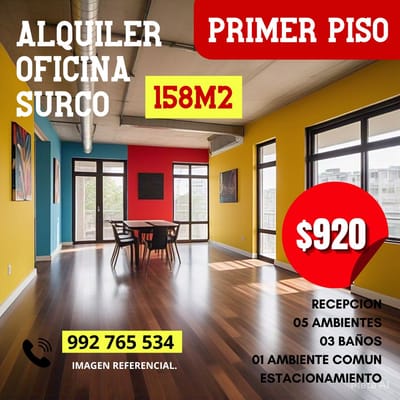 Alquilo Oficina en Surco 158M²
