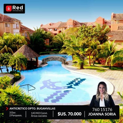 DEPARTAMENTO EN ANTICRETICO DUPLEX CONDOMINIO HOTEL BUGANVILLAS!!