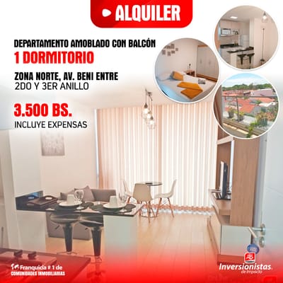 DEPARTAMENTO DE 1 DORMITORIO AMOBLADO C/ BALCÓN EN ALQUILER