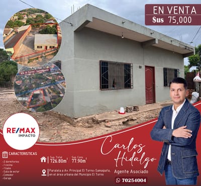 CASA EN VENTA EN EL MUNICIPIO EL TORNO EN SANTA CRUZ DE LA SIERRA