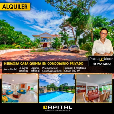 Casa quinta en alquiler zona Urubo