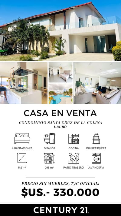 CASA DE LUJO EN VENTA - CONDOMINIO SANTA CRUZ DE LA COLINA (URUBO)