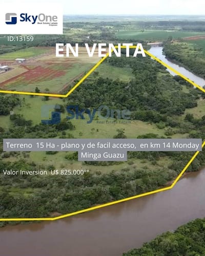 En venta terreno de 15 hectáreas en minga guasu km14 monday 