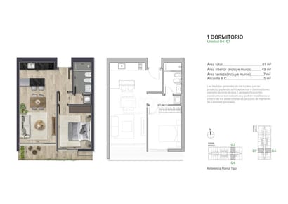 Venta de 1 dormitorio piso alto