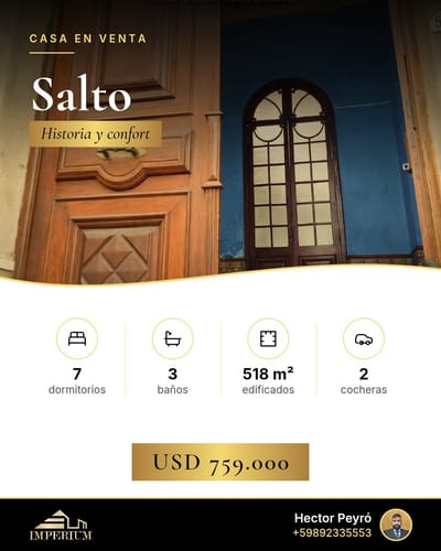 Casa Histórica Premium de 7 Dormitorios para Reciclar en Salto