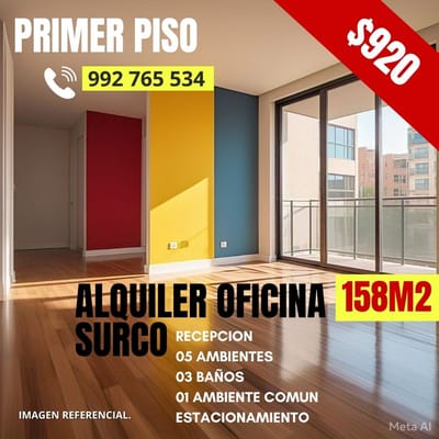 Alquilo Oficina en Surco 158M²