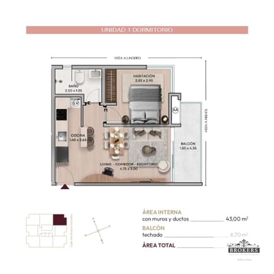 Oportinidad Vendo Pre Pozo 1 dormitorio 1 baño 49,7 m2 Recoleta