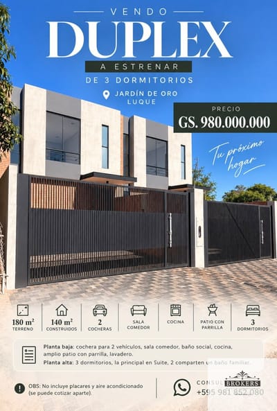 Vendo Duplex a Estrenar de 3 Dormitorios en Jardin De Oro - Luque