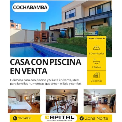 Casa con piscina en venta, Zona Norte Cochabamba