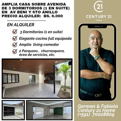 SOBRE AV BENI, CASA MODERNA DE 3 DORM EN ALQUILER A SOLO ,$860