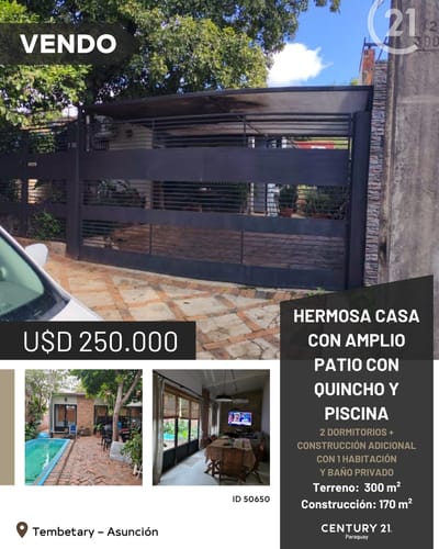 Vendo casa con amplio patio en Tembetary – Asunción‼️
