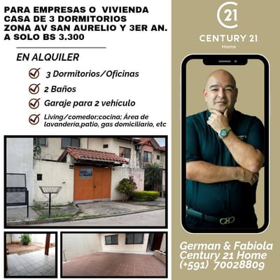 A SOLO BS 3.300; CASA DE 2 PLANTAS 3 DORMS EN ALQUILER PARA EMPRESA O VIVIENDA