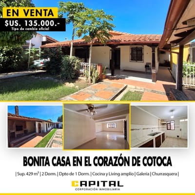 En Cotoca vendo casa de una planta con galeria