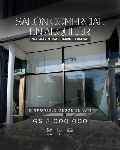 Alquilo Salón comercial sobre Avda Rca. Argentina