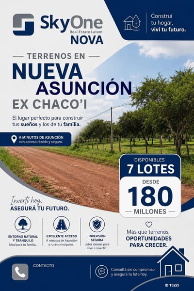 VENDO TERRENO 2520 M2 EN CHACO'I NUEVA ASUNCIÓN APTO P FINANCIACIÓN PROPIA