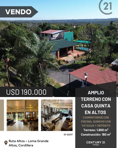  VENTA DE CASA QUINTA EN ALTOS – AMPLIO TERRENO DE 1.800 M²