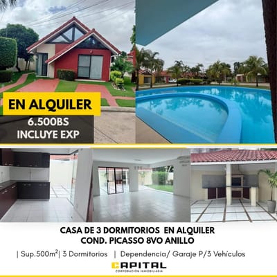 Hermosa casa en alquiler en condominio al norte