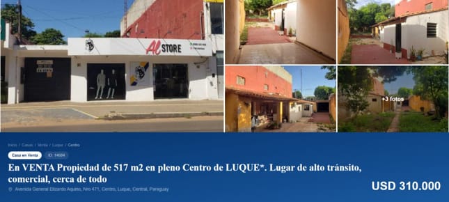 En VENTA Propiedad de 517 m2 en pleno Centro de LUQUE