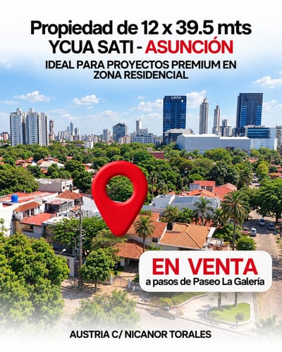 ¡A PASOS DE PASEO LA GALERÍA! TERRENO DE 474 M² EN YCUÁ SATÍ