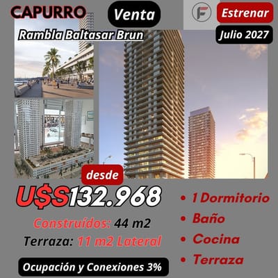 Exclusivo Apartamento con Vistas Panorámicas a la Bahía de Montevideo: 1 Dormitorio, Baño Completo y Terraza Privada.