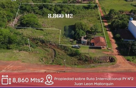 VENDO AMPLIO TERRENO SOBRE RUTA PY 07 EN JUAN LEON MALLORQUIN
