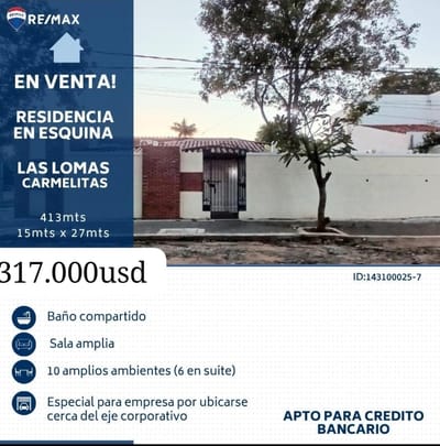 Venta Terreno  Esquina 413mts.Las Lomas Carmelitas Detrás del BCP